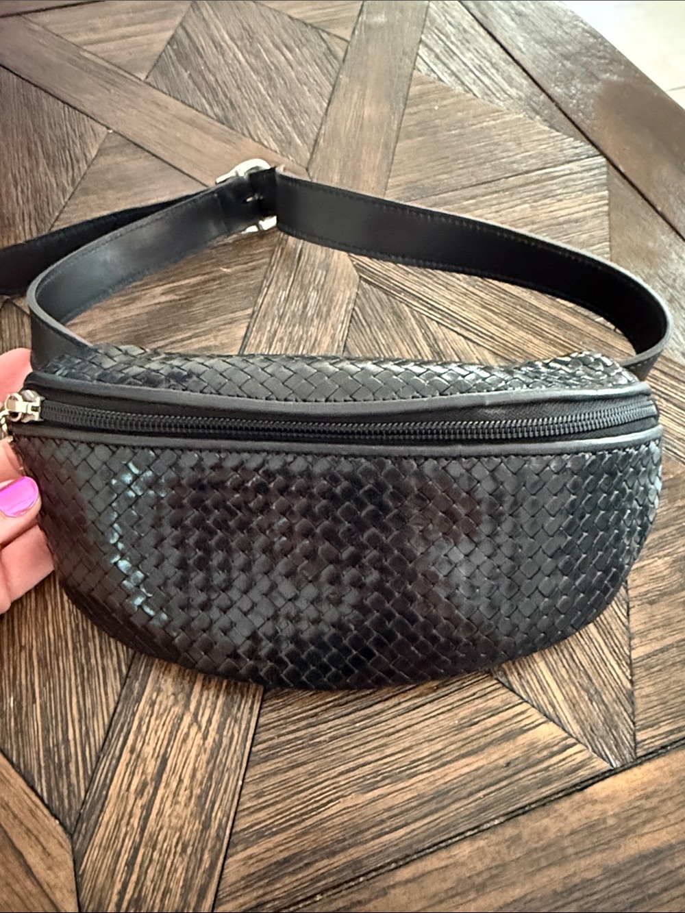 Stéphane Kélian Paris Woven Leather Belt Bag Black Calfskin Made in France